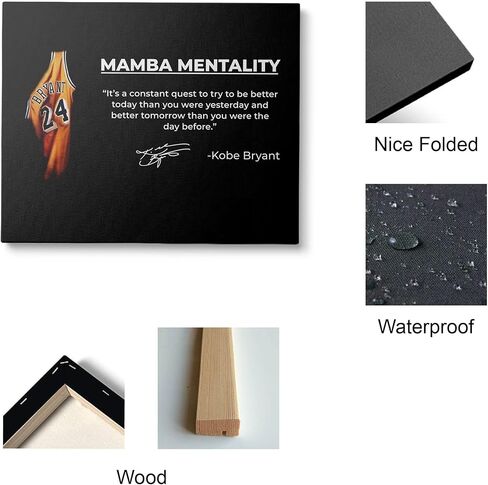 ملصق كوبي براينت مقاس 16 بوصة × 20 بوصة، مؤطر من قماش كوبي براينت، فن جداري لعقلية مامبا، ملصق مامبا أسود، ملصق الدوري الاميركي للمحترفين، ملصق كرة السلة، ديكور جدار تحفيزي (النمط 2) in Kuwait