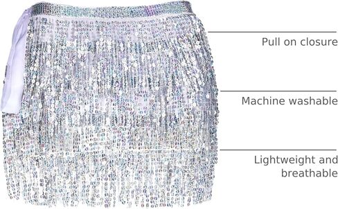 Women Belly Dance Skirt Tassel Fringe Skirts Sparkly Sequin Hip Scarf Party Costume in Saudi Arabia