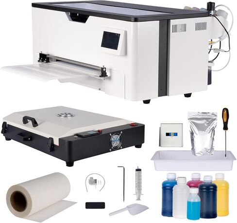A3 DTF Printer with Stand and Auto Powder Shaking Heating Machine, 2480 in2/h XP600 Printhead Roll Feeder, Equipped with White Ink Circulation and White Ink Stirring System, DIY Printing for POD in Saudi Arabia