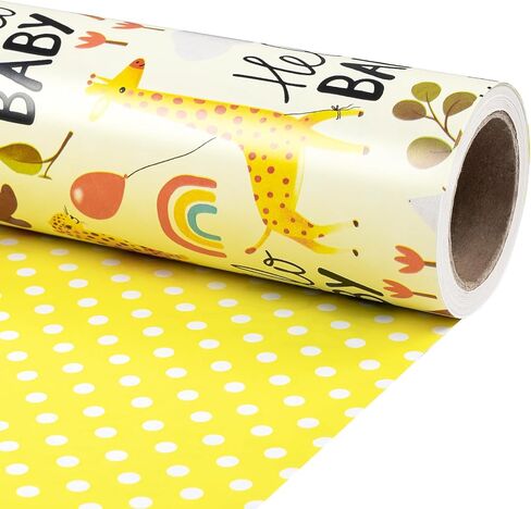 RUSPEPA Reversible Wrapping Paper Roll - Mini Roll - Bear and Rocket Pattern Great for Baby Shower, Birthday, Party - 17.5 Inches X 32.8 Feet in Kuwait