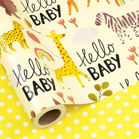 RUSPEPA Reversible Wrapping Paper Roll - Mini Roll - Bear and Rocket Pattern Great for Baby Shower, Birthday, Party - 17.5 Inches X 32.8 Feet in Kuwait