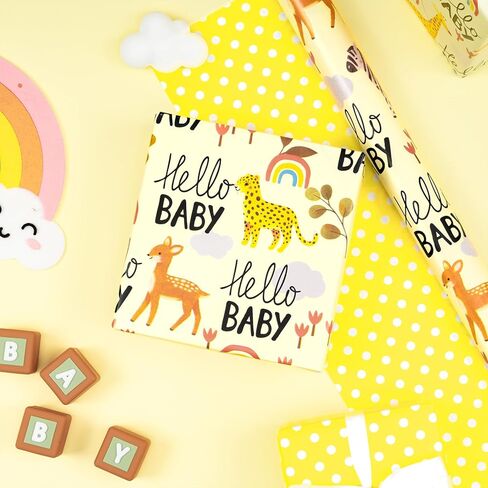 RUSPEPA Reversible Wrapping Paper Roll - Mini Roll - Bear and Rocket Pattern Great for Baby Shower, Birthday, Party - 17.5 Inches X 32.8 Feet in Kuwait