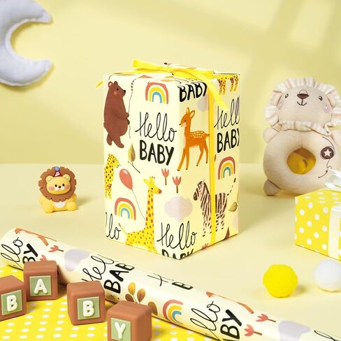 RUSPEPA Reversible Wrapping Paper Roll - Mini Roll - Bear and Rocket Pattern Great for Baby Shower, Birthday, Party - 17.5 Inches X 32.8 Feet in Kuwait