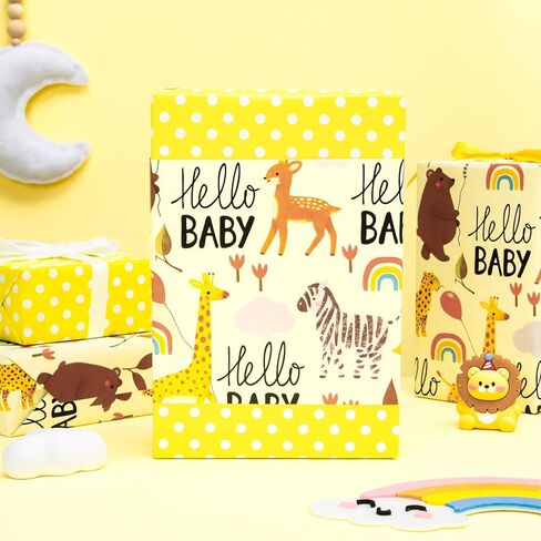 RUSPEPA Reversible Wrapping Paper Roll - Mini Roll - Bear and Rocket Pattern Great for Baby Shower, Birthday, Party - 17.5 Inches X 32.8 Feet in Kuwait