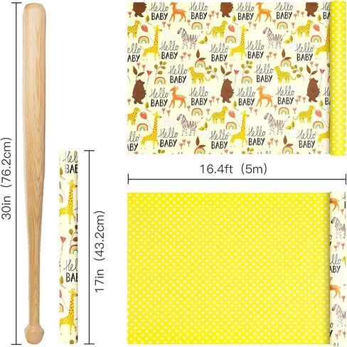 RUSPEPA Reversible Wrapping Paper Roll - Mini Roll - Bear and Rocket Pattern Great for Baby Shower, Birthday, Party - 17.5 Inches X 32.8 Feet in Kuwait