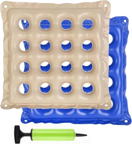 وسادة وافل مكونة من قطعتين - وسادة هوائية قابلة للنفخ مع مضخة - لتخفيف قرح الضغط - كريمي وأزرق 17 × 17 بوصة in Kuwait