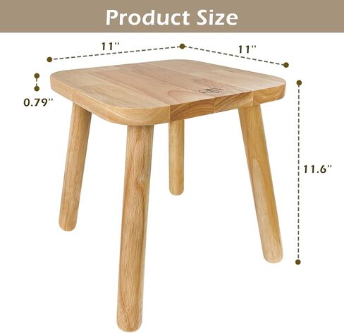 BEE&OAK 11 Inch Wooden Step Stools for Adults, Solid Rubber Wood Non-Slip Step Foot Stool, Heavy Duty 300 lbs One Step Stool for Bedroom, Bathroom, Kitchen,Outdoor (Natural) in Kuwait