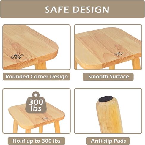 BEE&OAK 11 Inch Wooden Step Stools for Adults, Solid Rubber Wood Non-Slip Step Foot Stool, Heavy Duty 300 lbs One Step Stool for Bedroom, Bathroom, Kitchen,Outdoor (Natural) in Kuwait