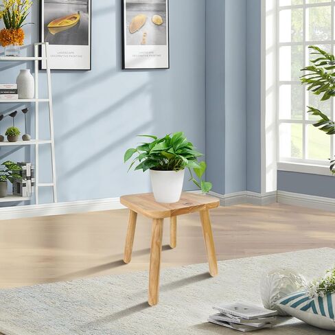 BEE&OAK 11 Inch Wooden Step Stools for Adults, Solid Rubber Wood Non-Slip Step Foot Stool, Heavy Duty 300 lbs One Step Stool for Bedroom, Bathroom, Kitchen,Outdoor (Natural) in Kuwait