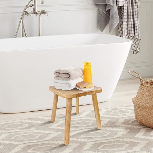 BEE&OAK 11 Inch Wooden Step Stools for Adults, Solid Rubber Wood Non-Slip Step Foot Stool, Heavy Duty 300 lbs One Step Stool for Bedroom, Bathroom, Kitchen,Outdoor (Natural) in Kuwait