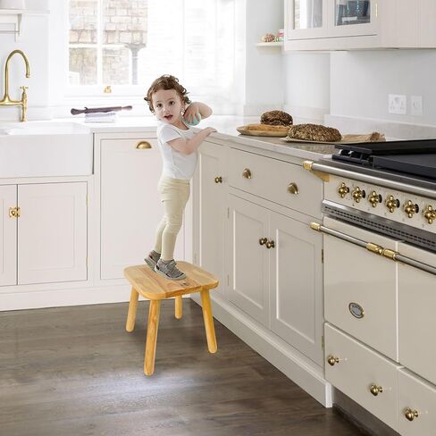 BEE&OAK 11 Inch Wooden Step Stools for Adults, Solid Rubber Wood Non-Slip Step Foot Stool, Heavy Duty 300 lbs One Step Stool for Bedroom, Bathroom, Kitchen,Outdoor (Natural) in Kuwait