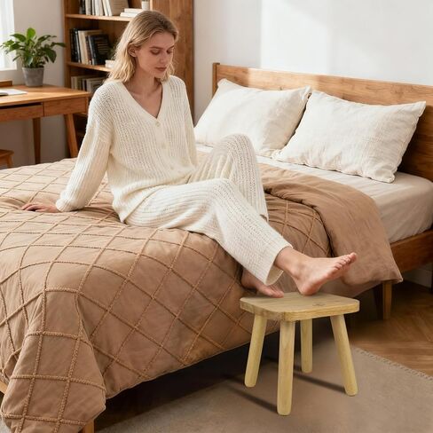 BEE&OAK 11 Inch Wooden Step Stools for Adults, Solid Rubber Wood Non-Slip Step Foot Stool, Heavy Duty 300 lbs One Step Stool for Bedroom, Bathroom, Kitchen,Outdoor (Natural) in Kuwait