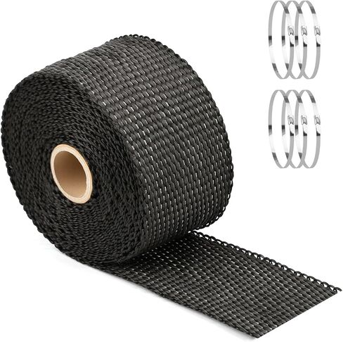 Exhaust Heat Wrap Roll, 2" x 16' Fiberglass Heat Shield Tape, Black Header Wrap with 6 pcs Stainless Ties for Motorcycle Car Truck Exhaust Pipes in Saudi Arabia