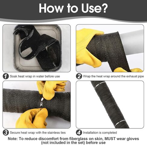 Exhaust Heat Wrap Roll, 2" x 16' Fiberglass Heat Shield Tape, Black Header Wrap with 6 pcs Stainless Ties for Motorcycle Car Truck Exhaust Pipes in Saudi Arabia
