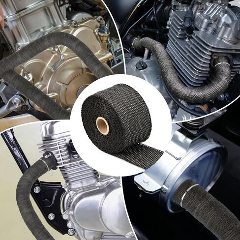Exhaust Heat Wrap Roll, 2" x 16' Fiberglass Heat Shield Tape, Black Header Wrap with 6 pcs Stainless Ties for Motorcycle Car Truck Exhaust Pipes in Saudi Arabia