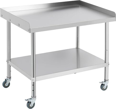 Stainless Steel Work Table with 4 Wheels, 36 * 24 * 30inch, 3-Sided Backsplash Food Prep Worktable, Stainless Steel Equipment Stand for Restaurant Home Hotel in Saudi Arabia