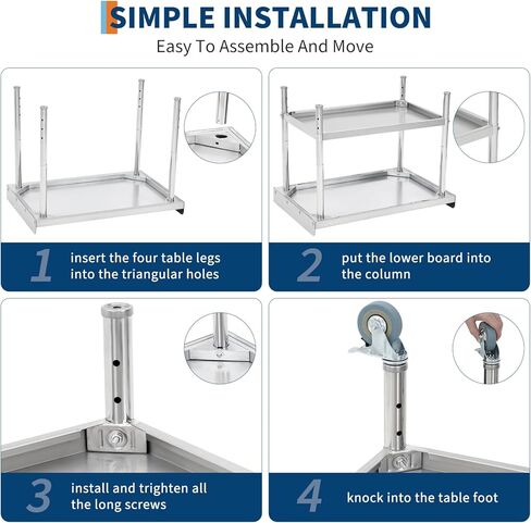 Stainless Steel Work Table with 4 Wheels, 36 * 24 * 30inch, 3-Sided Backsplash Food Prep Worktable, Stainless Steel Equipment Stand for Restaurant Home Hotel in Saudi Arabia