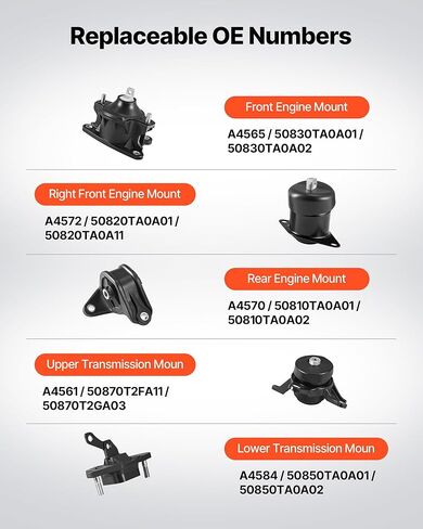 حامل محرك VEVOR، مجموعة من 5، متوافق مع 2008-2012 Honda Accord 2.4L L4 و2009-2013 Acura TSX 2.4L، استبدل OE# A4565 A4572 A4570 A4584 A4561 in Saudi Arabia