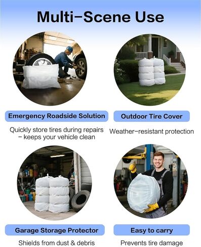 4-Pack tire Storage Bags, Waterproof Tire Covers for Storage & Transport, Tear-Resistant Dustproof Disposable Wheel Bags, Fits 13-20 Inch Spare Tires for Most Cars and Vehicles in Kuwait