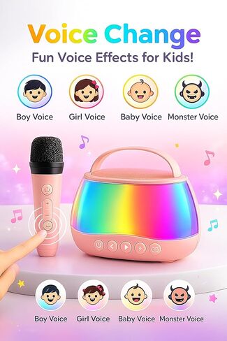 Kids Karaoke Machine with 2 Microphones, Bluetooth Portable Karaoke Speaker with Voice Changer & LED Lights – Gift for Kids in Saudi Arabia