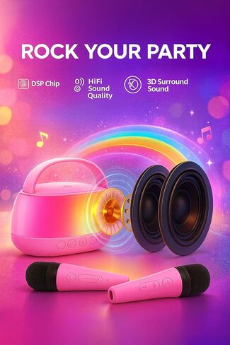 Kids Karaoke Machine with 2 Microphones, Bluetooth Portable Karaoke Speaker with Voice Changer & LED Lights – Gift for Kids in Saudi Arabia