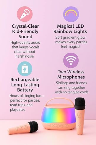 Kids Karaoke Machine with 2 Microphones, Bluetooth Portable Karaoke Speaker with Voice Changer & LED Lights – Gift for Kids in Saudi Arabia