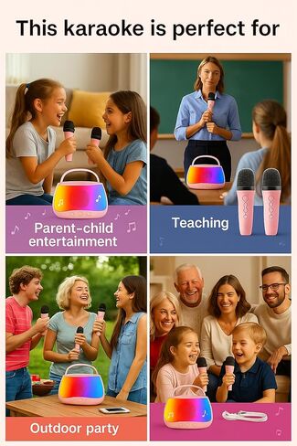 Kids Karaoke Machine with 2 Microphones, Bluetooth Portable Karaoke Speaker with Voice Changer & LED Lights – Gift for Kids in Saudi Arabia