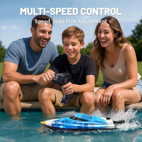 قارب RC بسرعة 25 كم/ساعة، قارب تحكم عن بعد مقاوم للماء عالي السرعة، تبريد المياه، جهاز تحكم عن بعد 2.4 جيجا هرتز، بطاريتان، مصابيح LED، قلب بمفتاح واحد، بطارية منخفضة ومنبه خارج النطاق، سباق حمام السباحة والبحيرة للأطفال والكبار in Kuwait