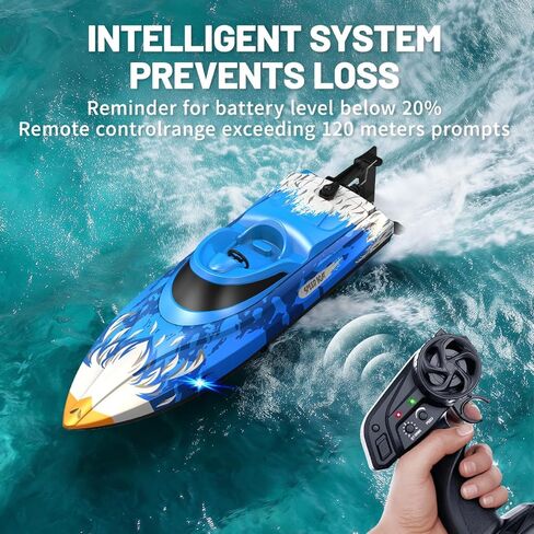قارب RC بسرعة 25 كم/ساعة، قارب تحكم عن بعد مقاوم للماء عالي السرعة، تبريد المياه، جهاز تحكم عن بعد 2.4 جيجا هرتز، بطاريتان، مصابيح LED، قلب بمفتاح واحد، بطارية منخفضة ومنبه خارج النطاق، سباق حمام السباحة والبحيرة للأطفال والكبار in Kuwait