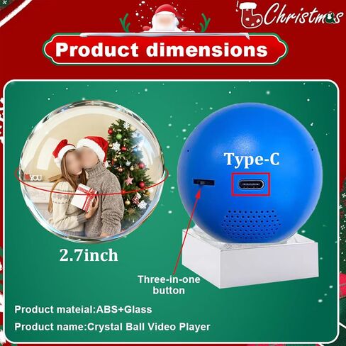 2.7inch Videos And Photo Player Ball with Digital Display,2025 New Crystal Ball Video Player,Video Sphere,3D Stereoscopic Visual Effect,for Recording Beautiful Moments and Preserving Mem(Color:Orange) in Saudi Arabia