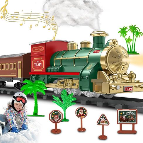 Train Set Electric Train Toys for Kids, Christmas Train Set with Smokes, Light & Sound for Under Christmas Tree, Toddler Model Trains for 3 4 5 6 7 8+ Years Old Kids Boys Birthday Gifts in Saudi Arabia
