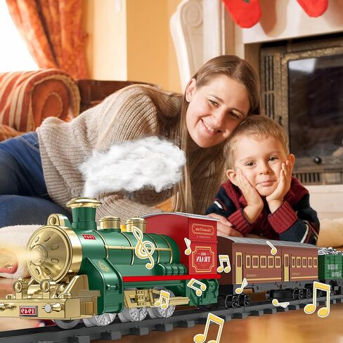 Train Set Electric Train Toys for Kids, Christmas Train Set with Smokes, Light & Sound for Under Christmas Tree, Toddler Model Trains for 3 4 5 6 7 8+ Years Old Kids Boys Birthday Gifts in Saudi Arabia