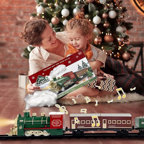 Train Set Electric Train Toys for Kids, Christmas Train Set with Smokes, Light & Sound for Under Christmas Tree, Toddler Model Trains for 3 4 5 6 7 8+ Years Old Kids Boys Birthday Gifts in Saudi Arabia