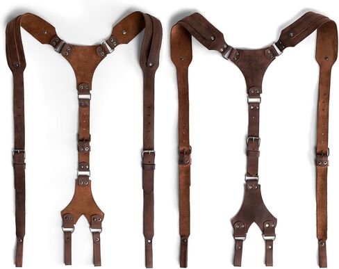 Hide & Groom, Riveted Suspenders with Adjustable Size Straps, Handmade from Full Grain Leather - Bourbon Brown, Bourbon Brown, Unique in Kuwait