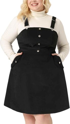 Agnes Orinda Plus Size Corduroy Pinafore Short Dress for Women Adjustable Strap Overall Dress Suspender Skirt in Saudi Arabia