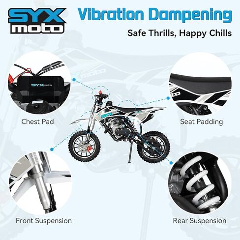 دراجة ترابية تعمل بالغاز SYX MOTO 60cc، دراجة نارية رباعية الأشواط لـ 8-14، دراجة نارية صغيرة تعمل بالغاز على الطرق الوعرة، مثالية للمسارات والموتوكروس، حتى 22 ميلاً في الساعة، 143 رطلاً أقصى حمولة، معتمدة من وكالة حماية البيئة (أسود) in Saudi Arabia