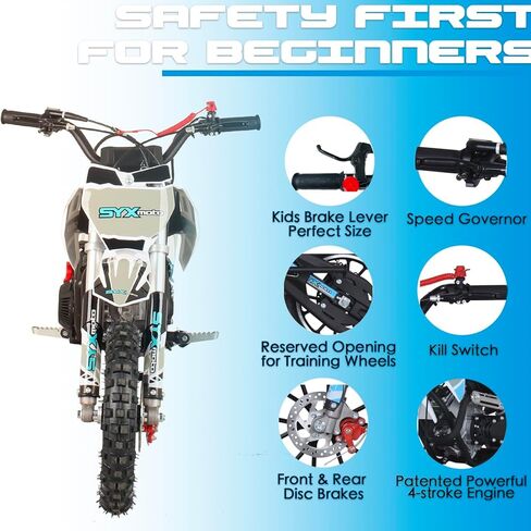 دراجة ترابية تعمل بالغاز SYX MOTO 60cc، دراجة نارية رباعية الأشواط لـ 8-14، دراجة نارية صغيرة تعمل بالغاز على الطرق الوعرة، مثالية للمسارات والموتوكروس، حتى 22 ميلاً في الساعة، 143 رطلاً أقصى حمولة، معتمدة من وكالة حماية البيئة (أسود) in Saudi Arabia
