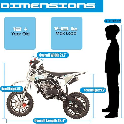 دراجة ترابية تعمل بالغاز SYX MOTO 60cc، دراجة نارية رباعية الأشواط لـ 8-14، دراجة نارية صغيرة تعمل بالغاز على الطرق الوعرة، مثالية للمسارات والموتوكروس، حتى 22 ميلاً في الساعة، 143 رطلاً أقصى حمولة، معتمدة من وكالة حماية البيئة (أسود) in Saudi Arabia