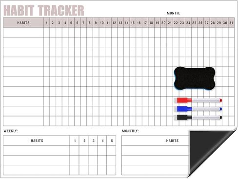 Maitys Habit Tracker for Fridge 12 x 16 Inch Magnetic Workout Tracker Journal Motivation Dry Erase Goal Habit Calendar for Whiteboard with 3 Marker Pens and 1 Eraser in Saudi Arabia