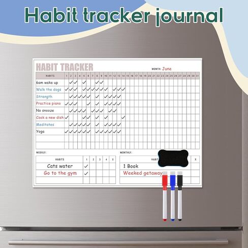 Maitys Habit Tracker for Fridge 12 x 16 Inch Magnetic Workout Tracker Journal Motivation Dry Erase Goal Habit Calendar for Whiteboard with 3 Marker Pens and 1 Eraser in Saudi Arabia