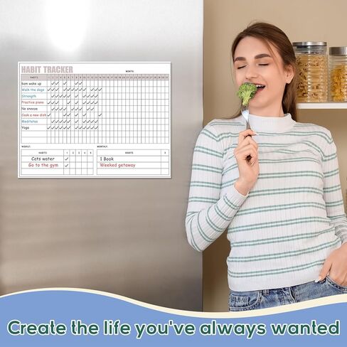 Maitys Habit Tracker for Fridge 12 x 16 Inch Magnetic Workout Tracker Journal Motivation Dry Erase Goal Habit Calendar for Whiteboard with 3 Marker Pens and 1 Eraser in Saudi Arabia