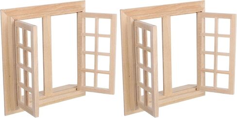 Wooden Window for Dollhouse, Miniature Window Frame Mini Furniture Doll House 1:12 Dollhouse Wooden Doors Miniature Furniture Doll Craft Window Frame Model Decoration in Kuwait