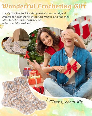 مجموعة Coopay كروشيه للجوارب - تتضمن 4 كرات من الغزل، وخطافين كروشيه، ودليل تعليمات تفصيلي، ومقص، وإبرة خياطة بلاستيكية، وشريط قياس - مثالية لصنع الجوارب بنفسك - رمادي كاكي in Kuwait