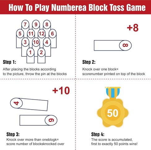 مجموعة ألعاب الرمي الخشبية، 12 لعبة رمي مكعبات مرقمة مع صندوق خشبي، لعبة الفناء الخلفي في الهواء الطلق للأطفال والكبار والعائلة، ألعاب أرضية لمتنزه الشاطئ في الحديقة in Kuwait