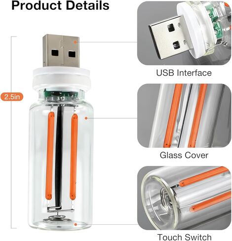 قطعتان من مصابيح السيارة USB، زجاجة زجاجية صغيرة تعمل باللمس وقابلة للتعتيم، إضاءة ليلية محيطة LED للداخلية للسيارة، وغرفة النوم، والممر، والتخييم، والعطلات، وتزيين الحفلات (أزرق) in Kuwait