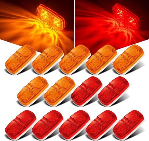 14x علامة مقطورة LED ضوء مزدوج Bullseye 10 ثنائيات ضوء التخليص أحمر/كهرماني، عين النمر/فقاعة مزدوجة 12 فولت مقاوم للماء بيضاوي مستطيل مستطيل LED ضوء علامة جانبية لشاحنة RV وما إلى ذلك in Kuwait