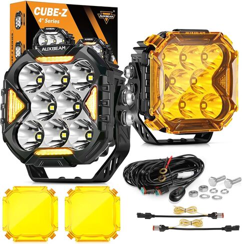 كبسولات LED سبوت من سلسلة Auxbeam Cube-Z مقاس 4 بوصات مع 3 أوضاع لإشارة الانعطاف DRL + أغطية إضاءة Pod Auxbeam مقاس 4 بوصات، أسود in Kuwait