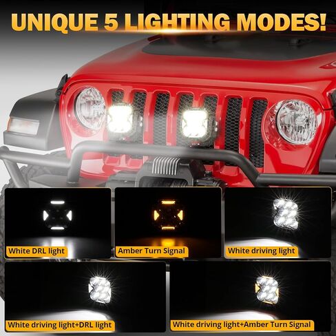 كبسولات LED سبوت من سلسلة Auxbeam Cube-Z مقاس 4 بوصات مع 3 أوضاع لإشارة الانعطاف DRL + أغطية إضاءة Pod Auxbeam مقاس 4 بوصات، أسود in Kuwait