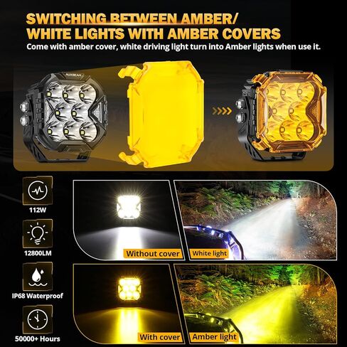 كبسولات LED سبوت من سلسلة Auxbeam Cube-Z مقاس 4 بوصات مع 3 أوضاع لإشارة الانعطاف DRL + أغطية إضاءة Pod Auxbeam مقاس 4 بوصات، أسود in Kuwait