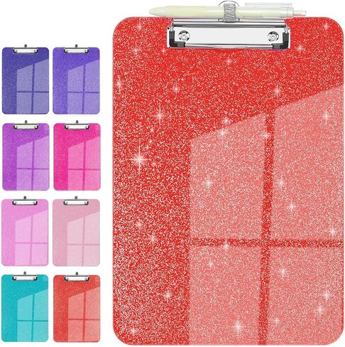 Sparkly Clipboard with Pen Holder, Clear Plastic Glitter Clip Board, Hanging Shiny Clipboards with Low Profile Metal Clip, Letter A4 Size for Taecher Women Office School (Rose Red) in Saudi Arabia